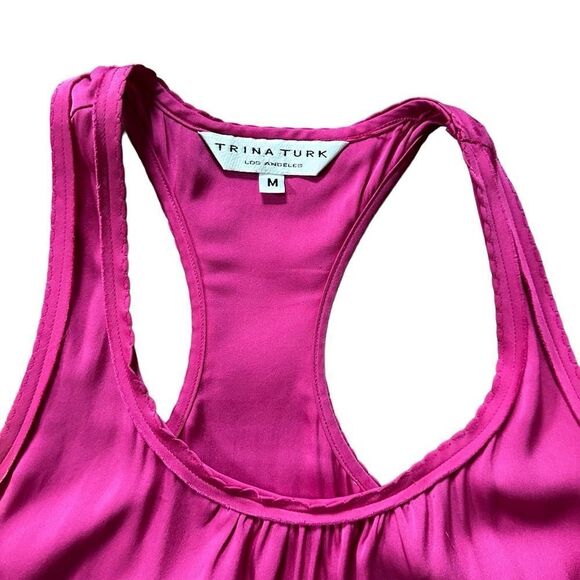Trina Turk Silk Stretch Pink Racerback Scallop Trim Tank Top 298601 Size Medium - Picture 6 of 14